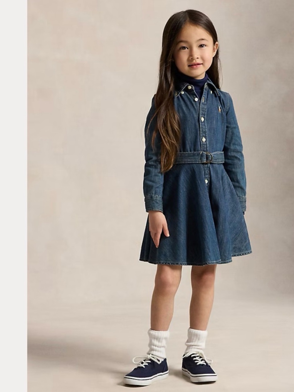 Polo Ralph Lauren girls Belted Cotton Denim Shirtdress size 10 NWOT indigo